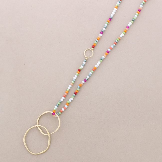 COLLAR LARGO CRISTALES FACETADOS COLGANTE ESLABONES METAL