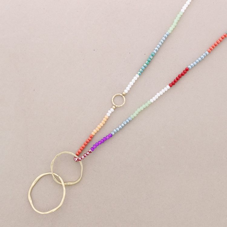 COLLAR LARGO CRISTALES FACETADOS COLGANTE ESLABONES METAL