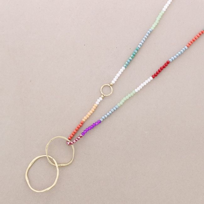 LONG NECKLACE WITH FACETED CRYSTALS METAL LINK PENDANT