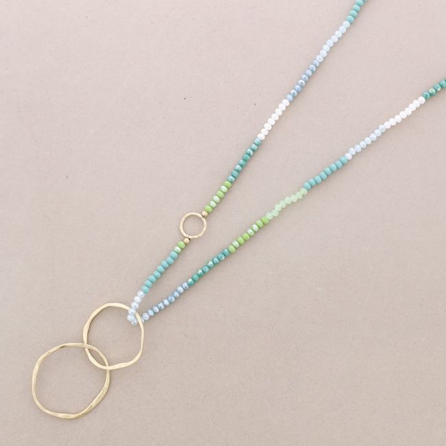 LONG NECKLACE WITH FACETED CRYSTALS METAL LINK PENDANT