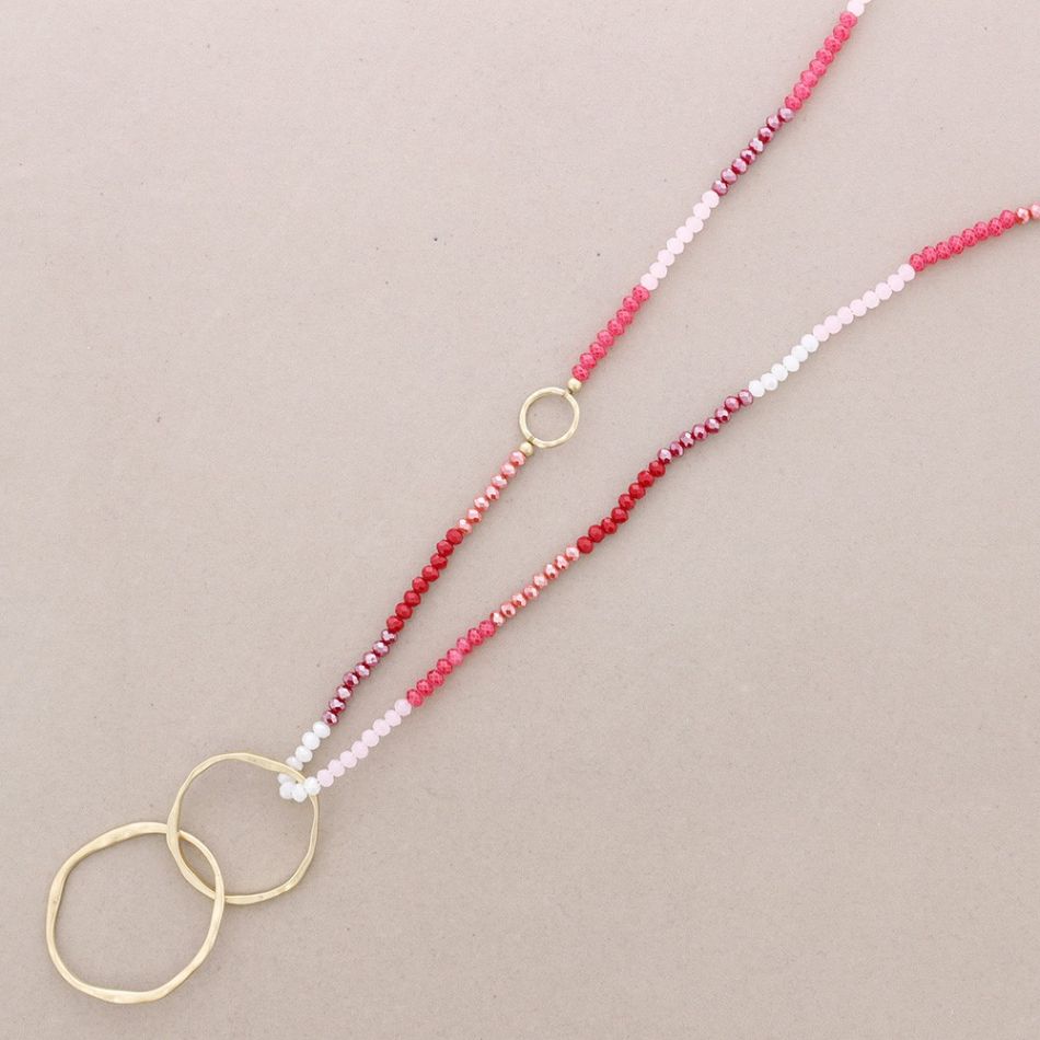 COLLAR LARGO CRISTALES FACETADOS COLGANTE ESLABONES METAL