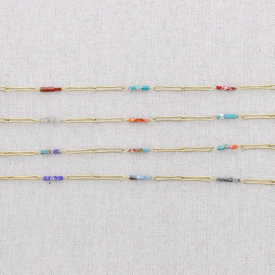 STEEL NECKLACE RECTANGULAR RINGS WITH STONES