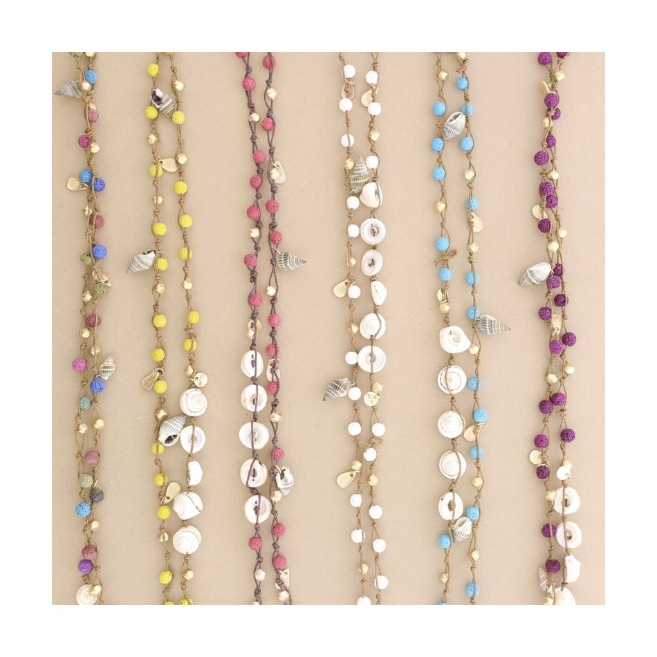 COLLAR LARGO CUENTAS LAVAS TRENZADAS COLGANTES METAL