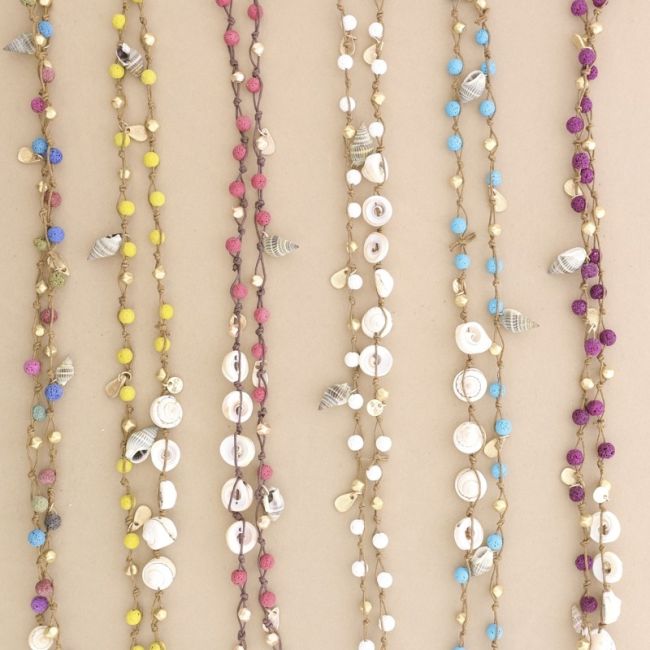 LONG NECKLACE BRAIDED LAVA BEADS METAL PENDANTS