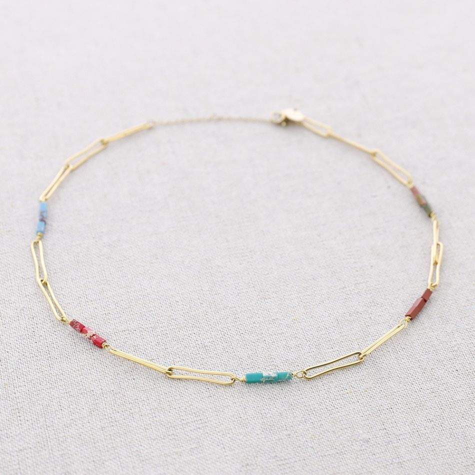 STEEL NECKLACE RECTANGULAR RINGS WITH STONES