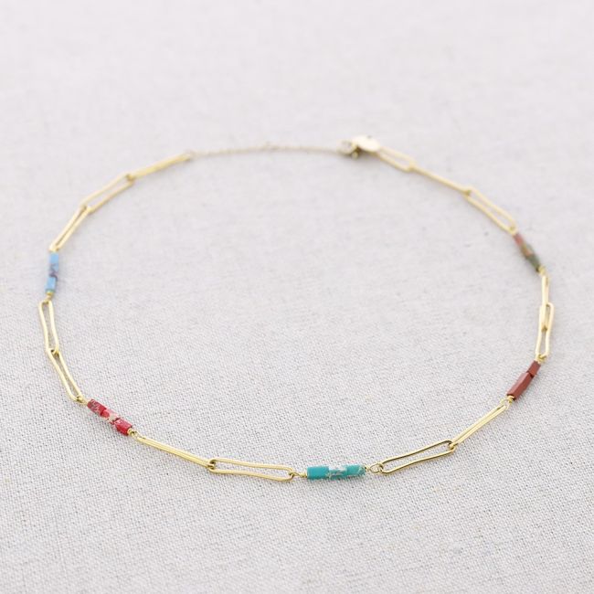 STEEL NECKLACE RECTANGULAR RINGS WITH STONES