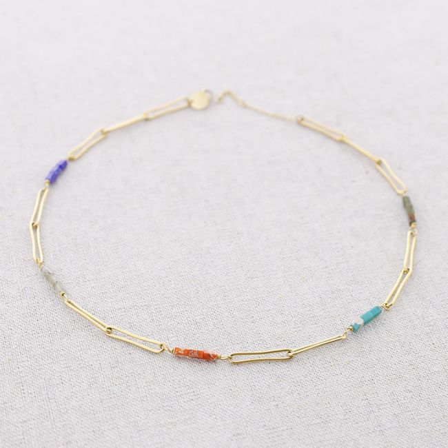 STEEL NECKLACE RECTANGULAR RINGS WITH STONES
