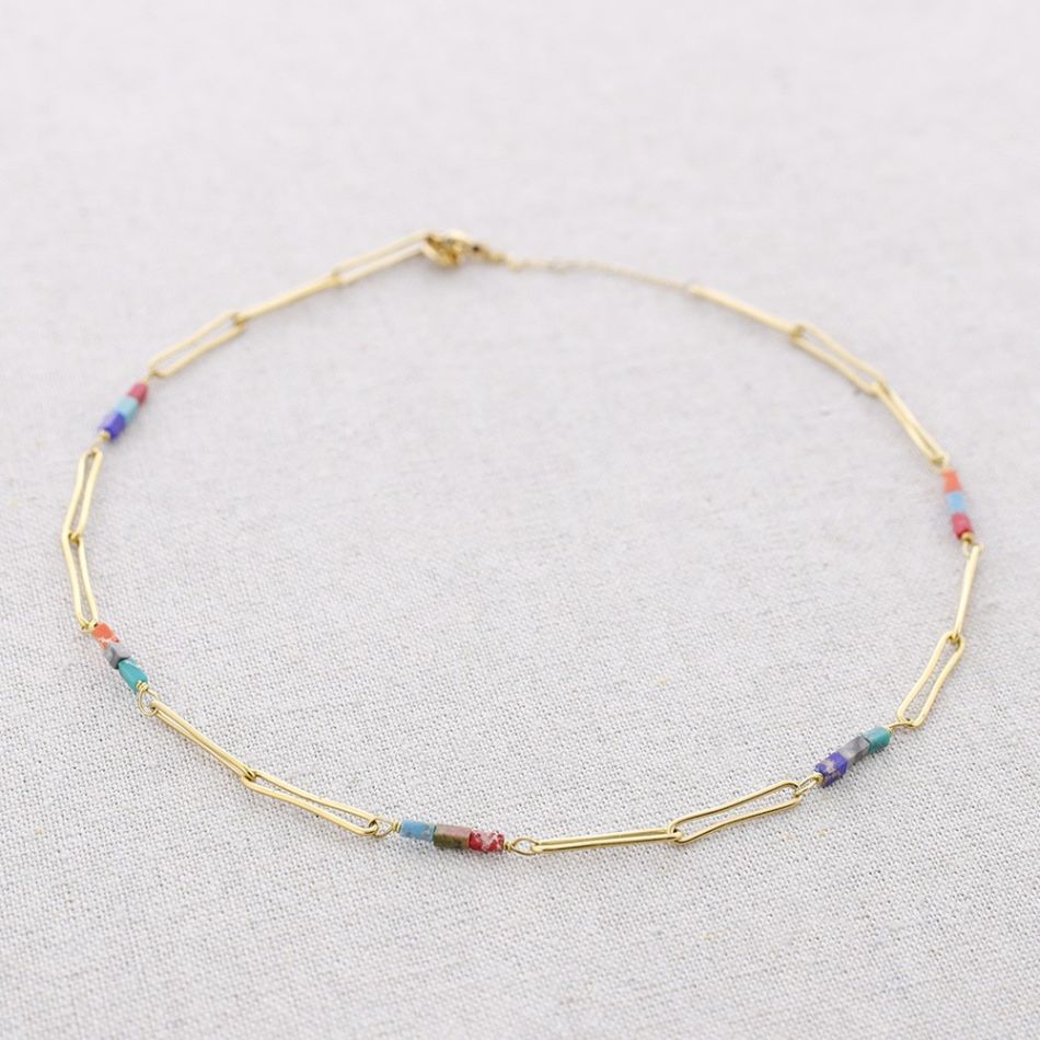 STEEL NECKLACE RECTANGULAR RINGS WITH STONES