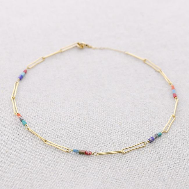 STEEL NECKLACE RECTANGULAR RINGS WITH STONES