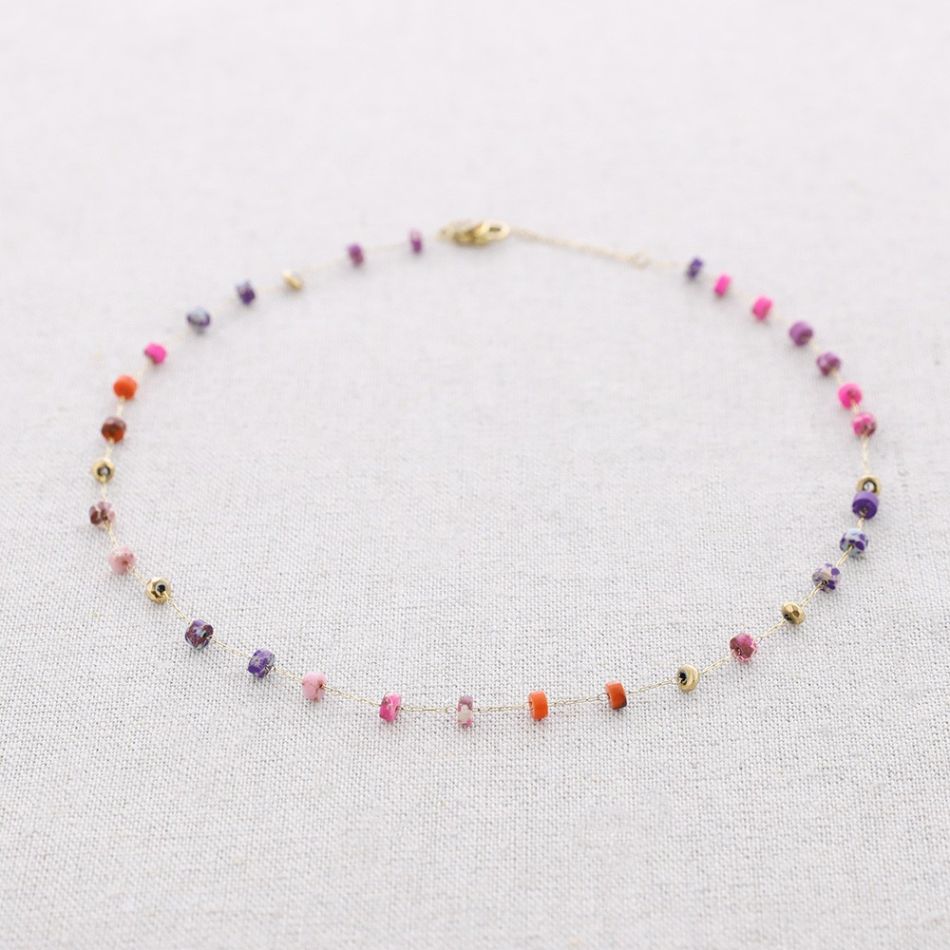 STEEL CYLINDRICAL STONES NECKLACE