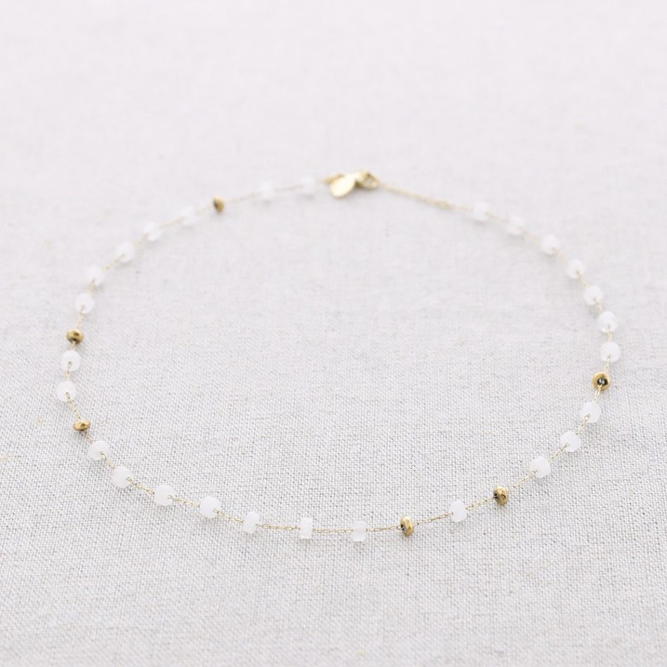 STEEL CYLINDRICAL STONES NECKLACE