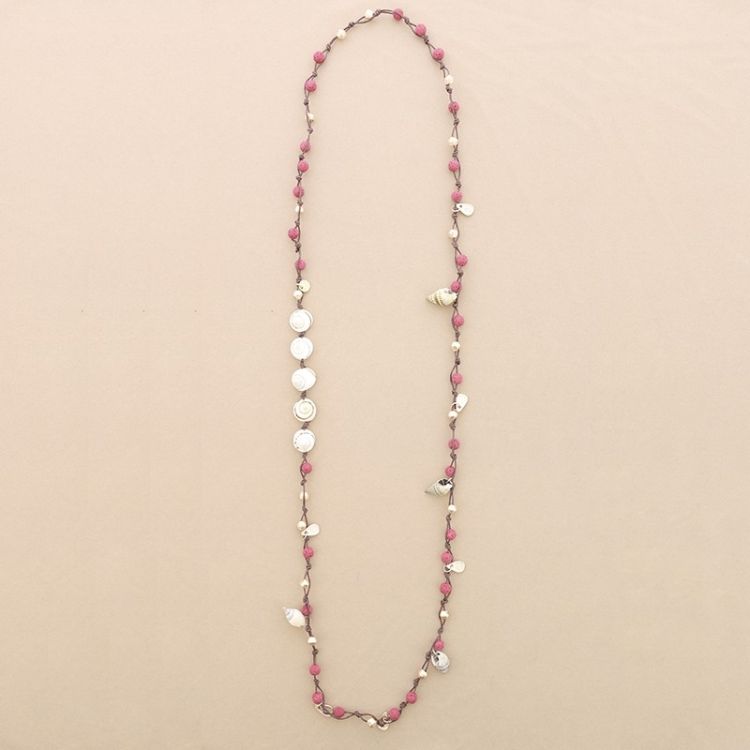 COLLAR LARGO CUENTAS LAVAS TRENZADAS COLGANTES METAL 2