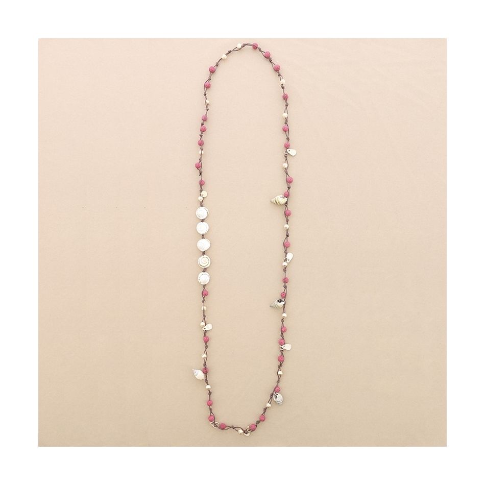 COLLAR LARGO CUENTAS LAVAS TRENZADAS COLGANTES METAL