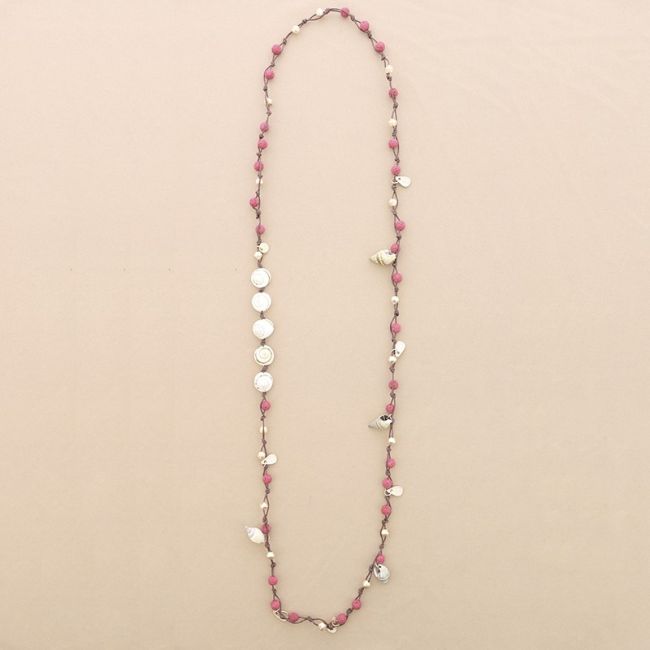 COLLAR LARGO CUENTAS LAVAS TRENZADAS COLGANTES METAL