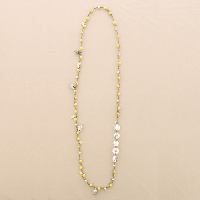 LONG NECKLACE BRAIDED LAVA BEADS METAL PENDANTS