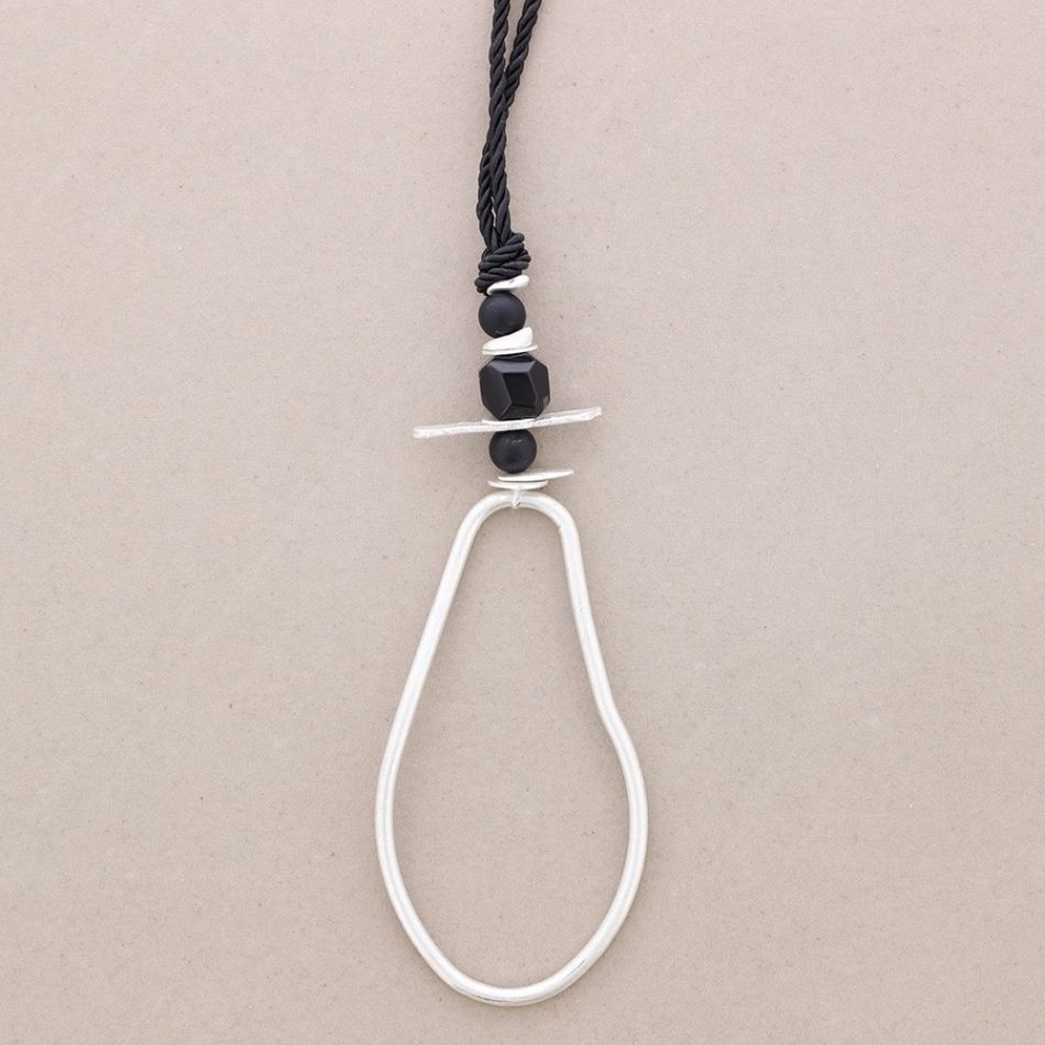LONG METAL NECKLACE CORD IRREGULAR PENDANT