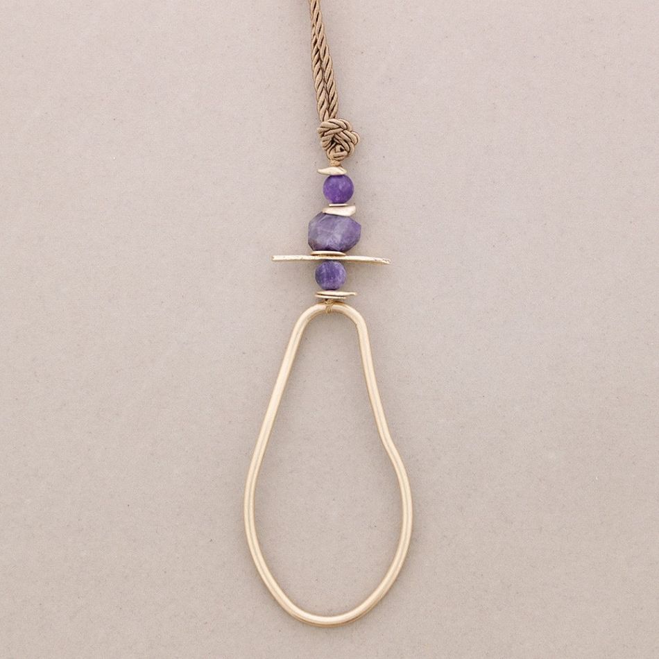 LONG METAL NECKLACE CORD IRREGULAR PENDANT