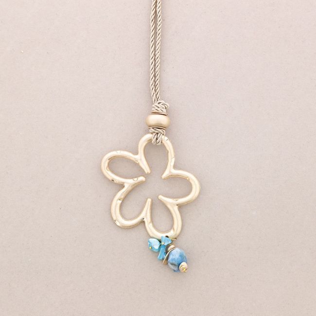 LONG STONE FLOWER PENDANT NECKLACE