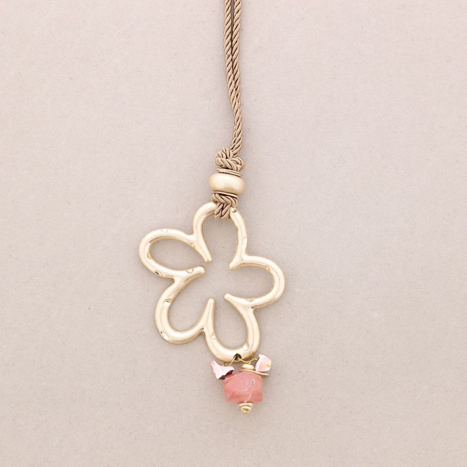 LONG STONE FLOWER PENDANT NECKLACE