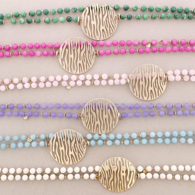 LONG STONES METAL MEDAL NECKLACE 2
