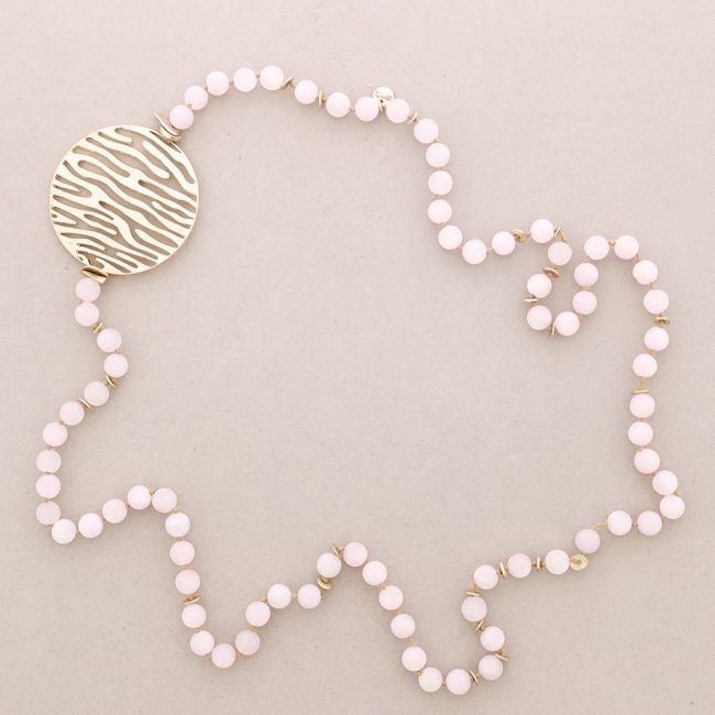 LONG STONES METAL MEDAL NECKLACE