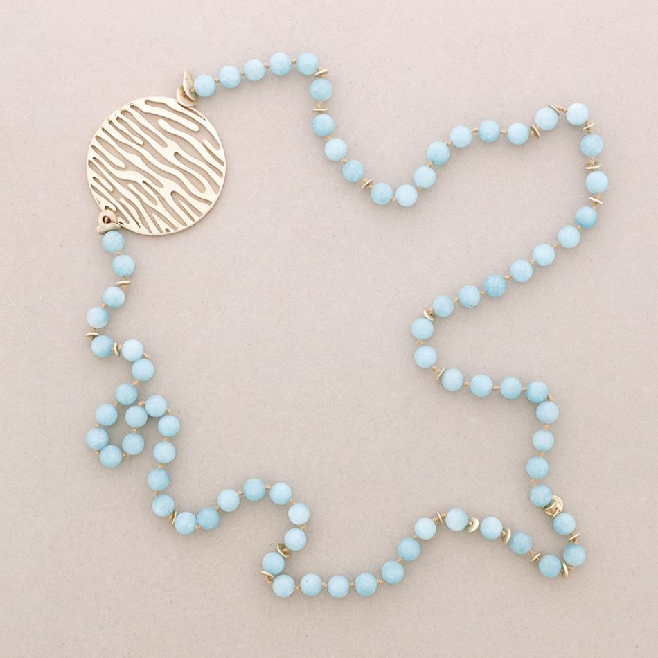 LONG STONES METAL MEDAL NECKLACE