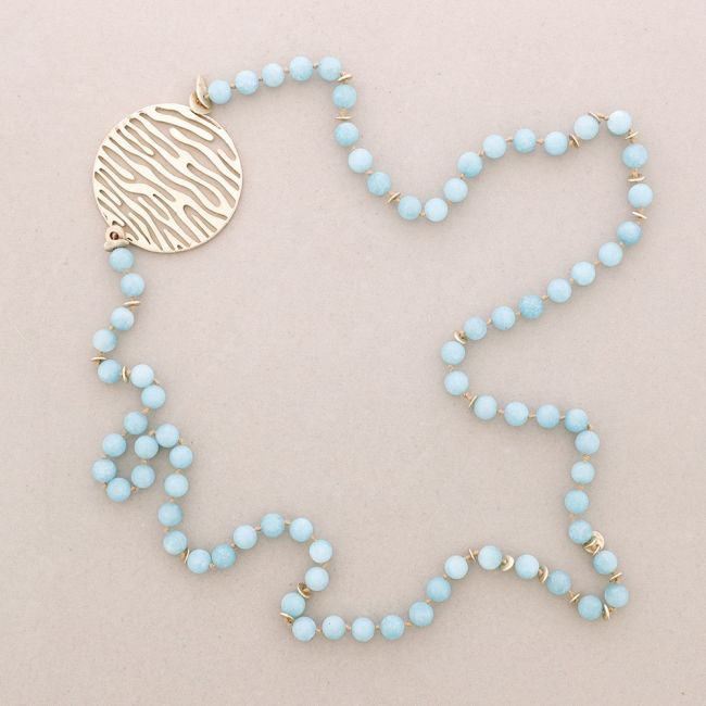 LONG STONES METAL MEDAL NECKLACE
