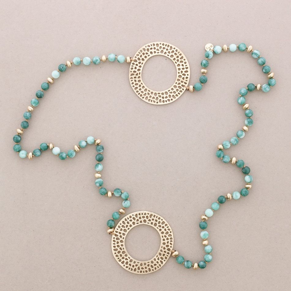 METAL FILIGREE CIRCLE STONES LONG NECKLACE
