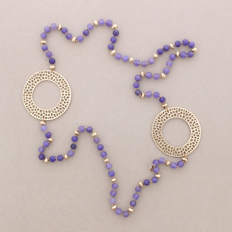 METAL FILIGREE CIRCLE STONES LONG NECKLACE