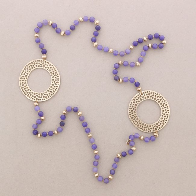 METAL FILIGREE CIRCLE STONES LONG NECKLACE