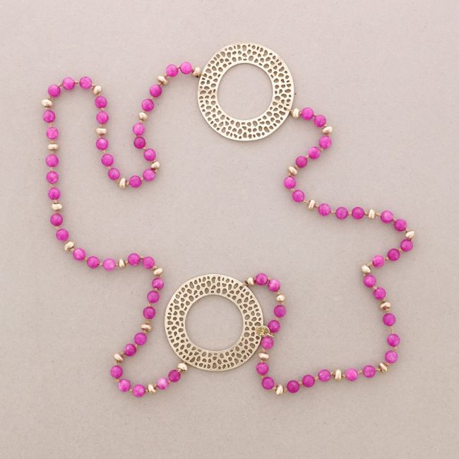 METAL FILIGREE CIRCLE STONES LONG NECKLACE