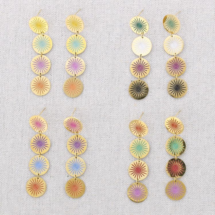 STEEL EARRINGS FOUR LITTLE SUN ENAMEL MEDALS 2