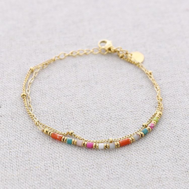PULSERA ACERO DOBLE CADENA PIEDRAS