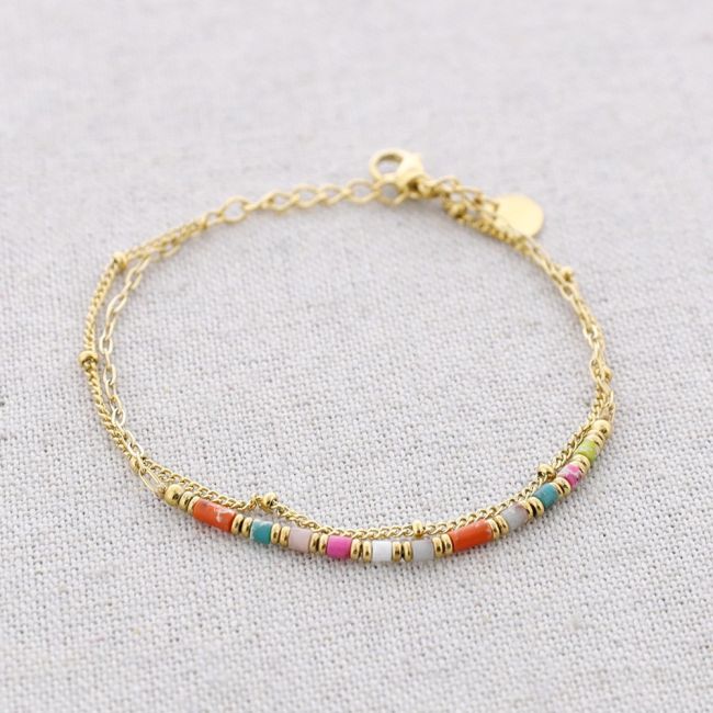 STEEL DOUBLE CHAIN STONES BRACELET
