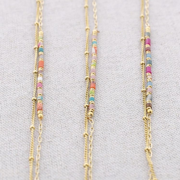 PULSERA ACERO DOBLE CADENA PIEDRAS 2