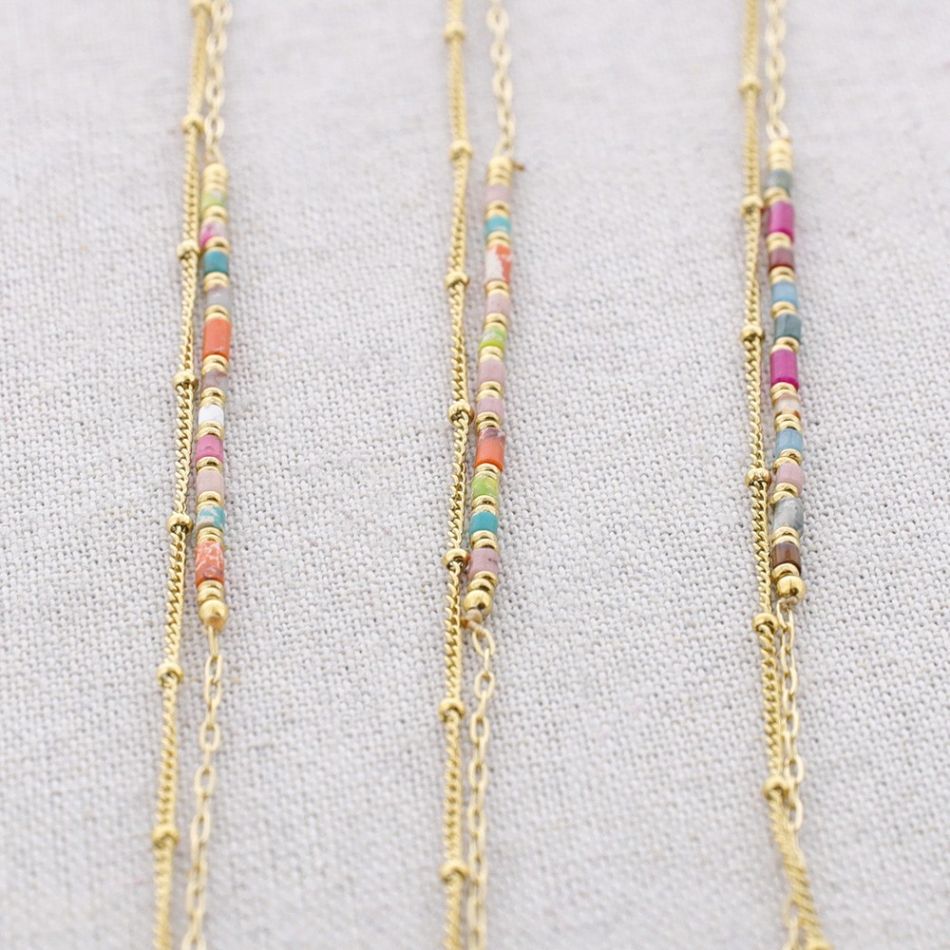 STEEL DOUBLE CHAIN STONES BRACELET