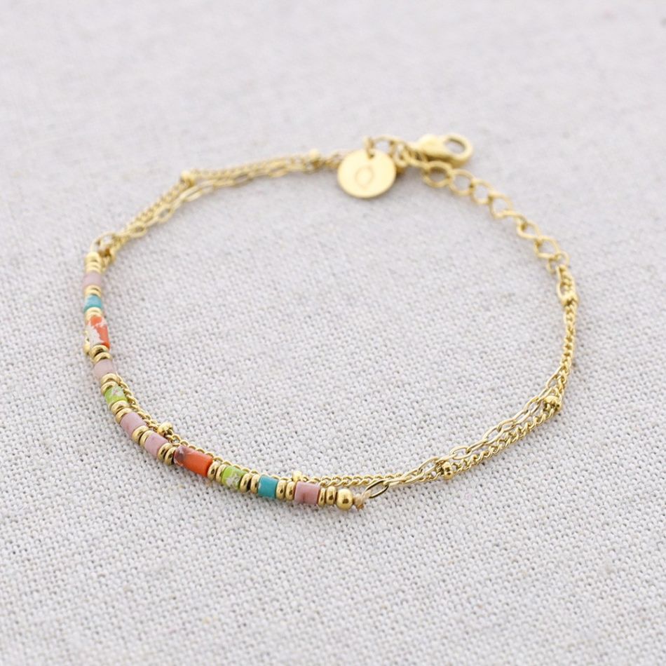 STEEL DOUBLE CHAIN STONES BRACELET