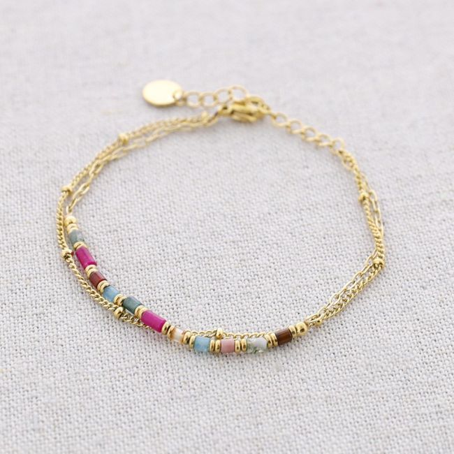 STEEL DOUBLE CHAIN STONES BRACELET