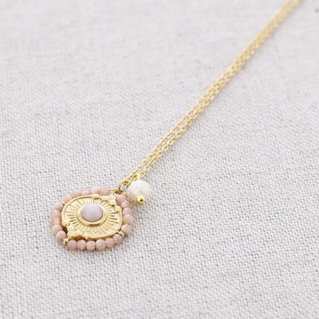 STEEL MEDAL STONES PENDANT NECKLACE