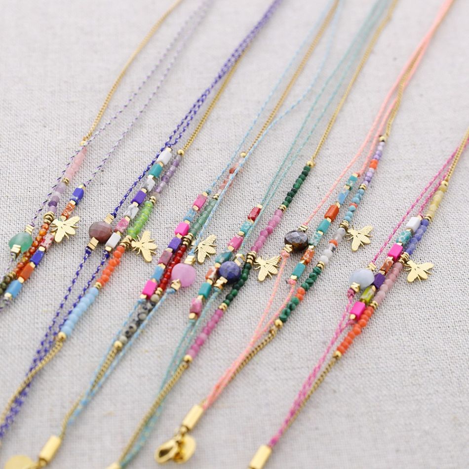 PULSERA ACERO TRES CADENAS PIEDRAS