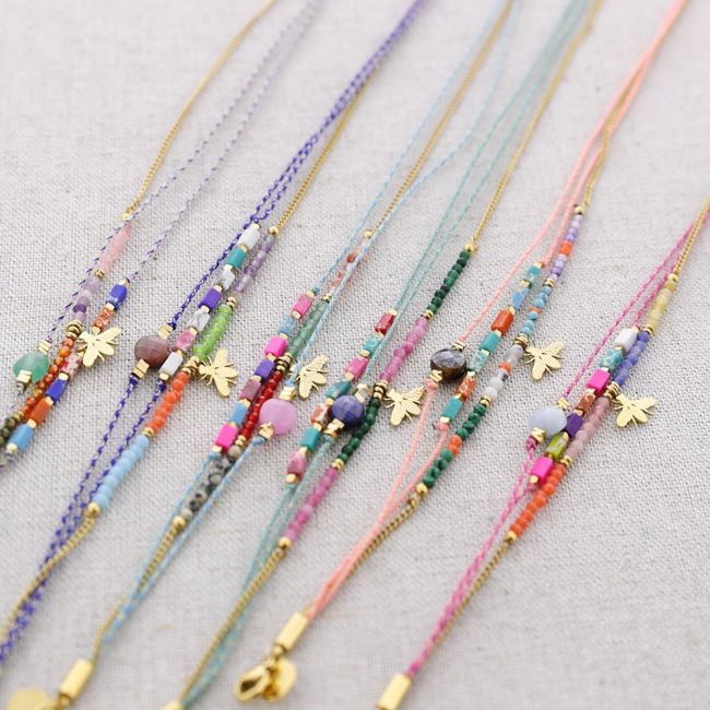 PULSERA ACERO TRES CADENAS PIEDRAS