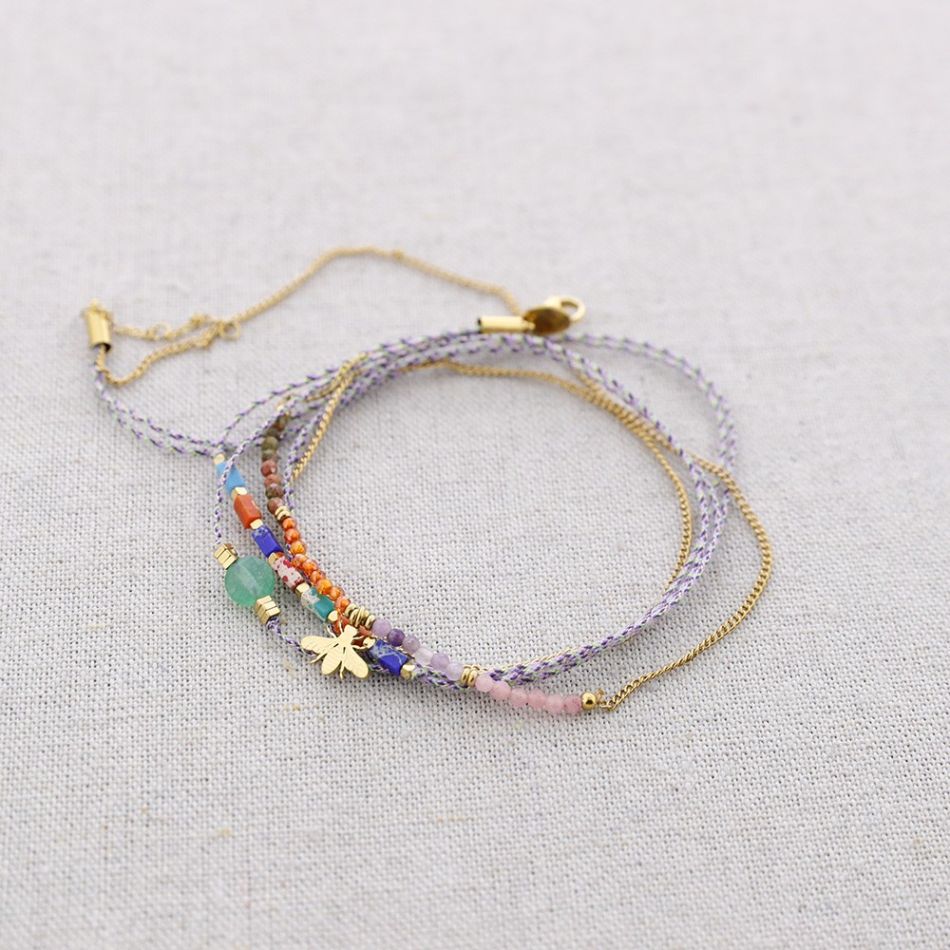 PULSERA ACERO TRES CADENAS PIEDRAS