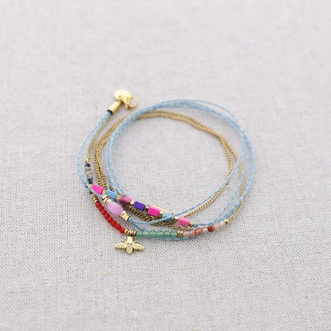 PULSERA ACERO TRES CADENAS PIEDRAS