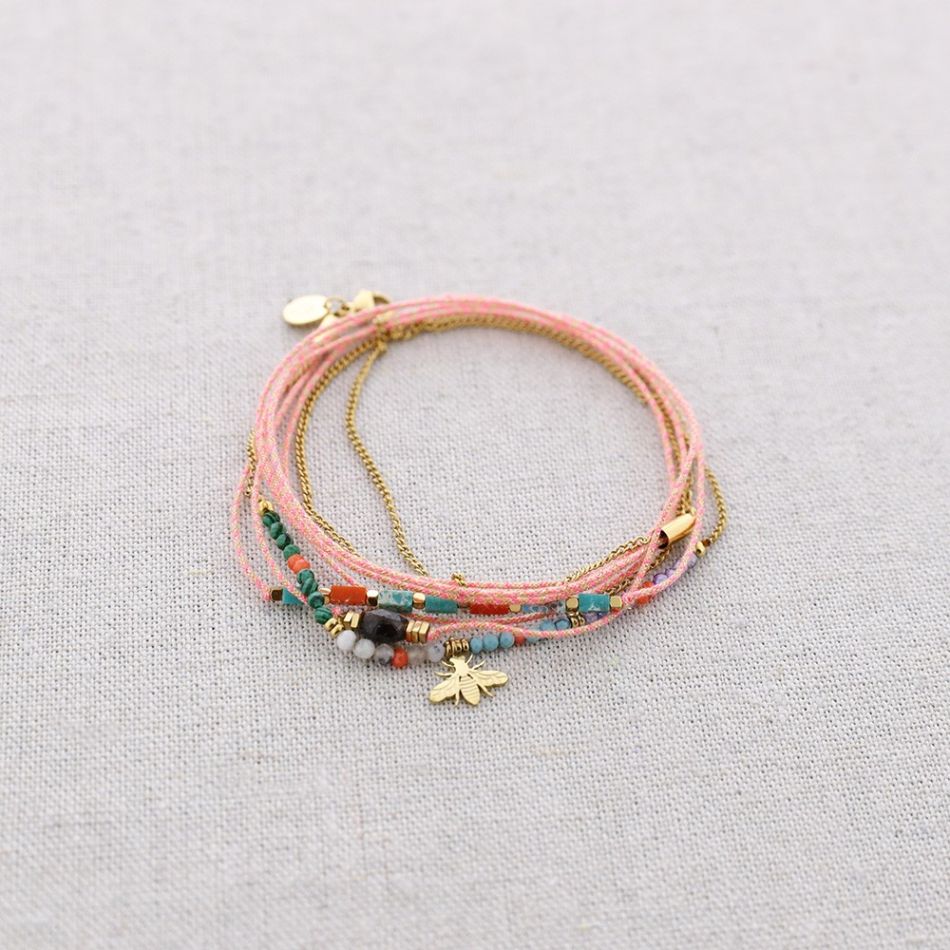 PULSERA ACERO TRES CADENAS PIEDRAS