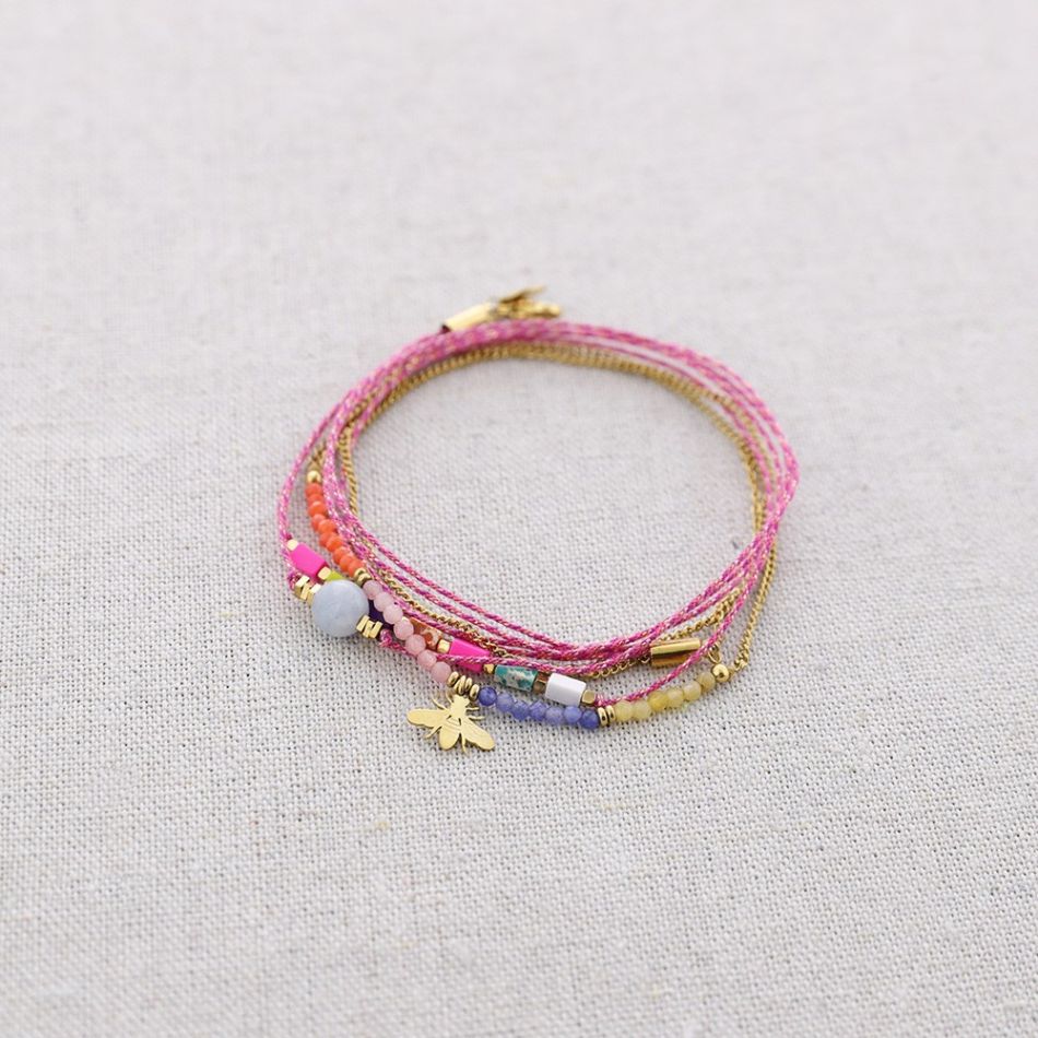PULSERA ACERO TRES CADENAS PIEDRAS