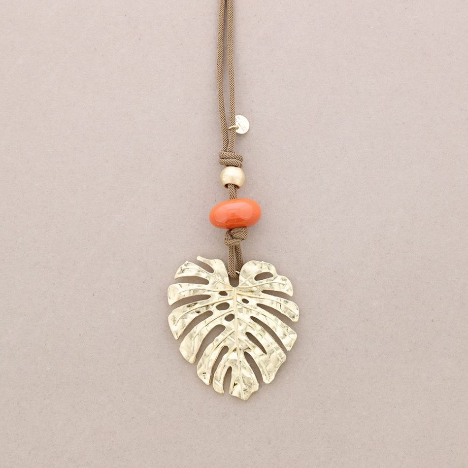CHEESE PLANT LEAF PENDANT METAL NECKLACE