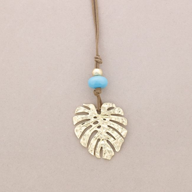 CHEESE PLANT LEAF PENDANT METAL NECKLACE