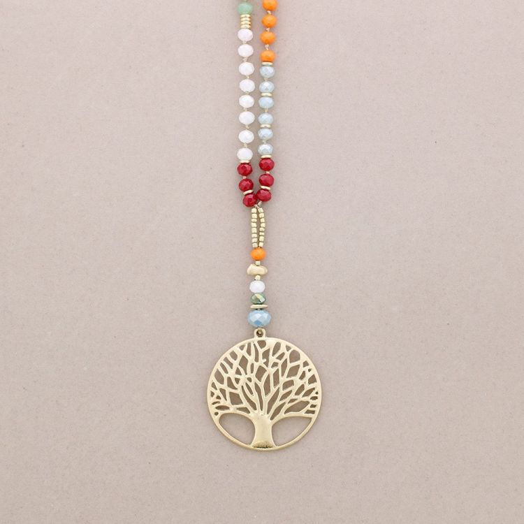 COLLAR LARGO CRISTALES FACETADOS COLGANTE MEDALLA ÁRBOL