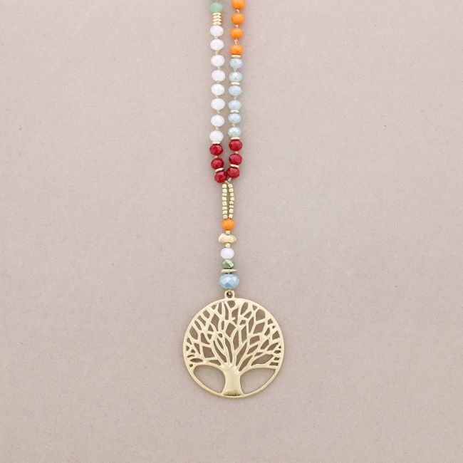 COLLAR LARGO CRISTALES FACETADOS COLGANTE MEDALLA ÁRBOL