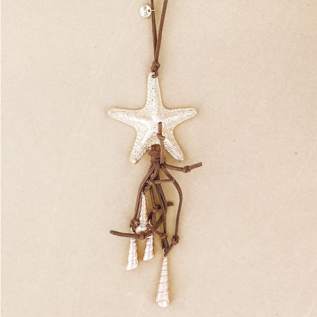LONG STARFISH PENDANT NECKLACE WITH SNAILS